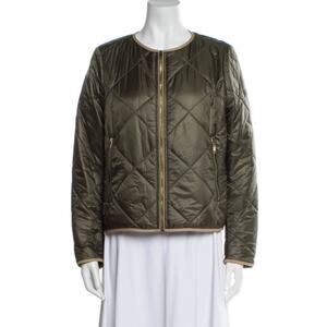 Women's Designer Burberry Quilted Bomber Jacket in Olive size S Quiet Luxury